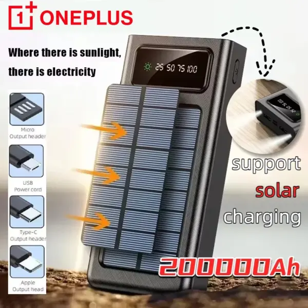ONEPLUS 200000mAh Solar Power Bank Ultra Capacity USB Super Fast Charging USB For iPhone Samsung Xiaomi Huawei Outdoor Power