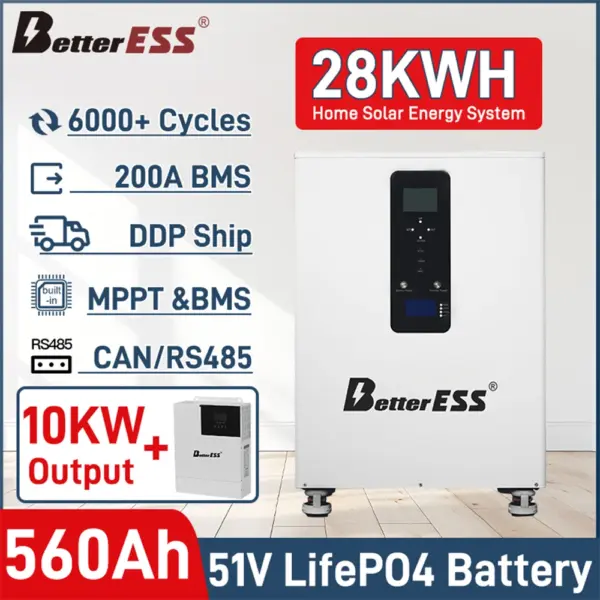 BetterESS 48v Battery Lithium Lifepo4 28KWh Battery Pack 51V 600Ah Built-in BMS ESS Home Energy Solar Storage System EU NO TAX
