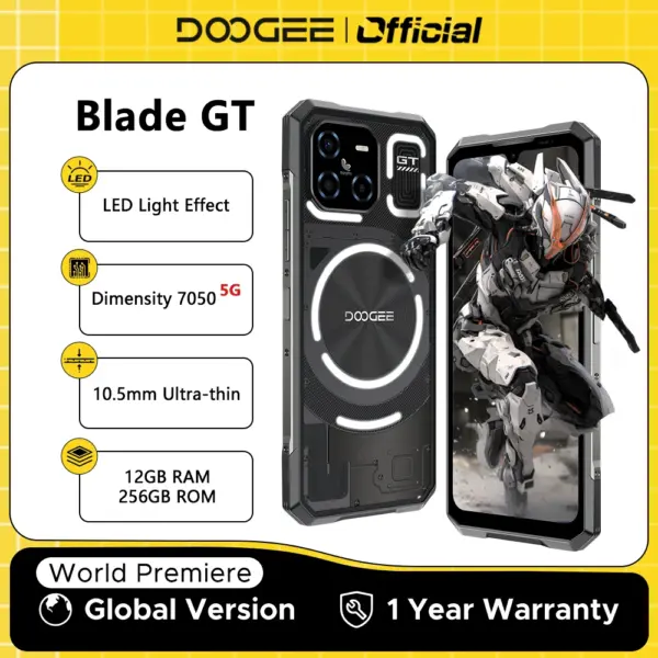 DOOGEE Blade GT Rugged Phone 10.5mm Uitra-thin 6.72'' FHD 120Hz LED Light Effect 12GBRAM 256GB ROM 5500mAh Battery Android 14