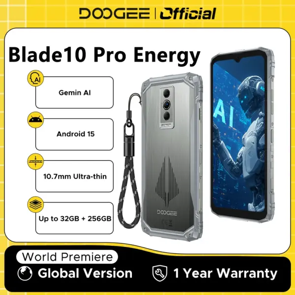 DOOGEE Blade10 Pro Energy Rugged Phone 6.56'' Screen 10.7mm Ultra-thin 6GB RAM 256GB ROM 6150mAh Battery Android 15 Smartphone
