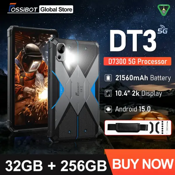 Rugged Tablet FOSSiBOT DT3 32G(12+20)+256Go 5G 10.4" MTK7300 Android 15 21560mAh Battery 32+64MP 66W FaceID NFC WIFI6