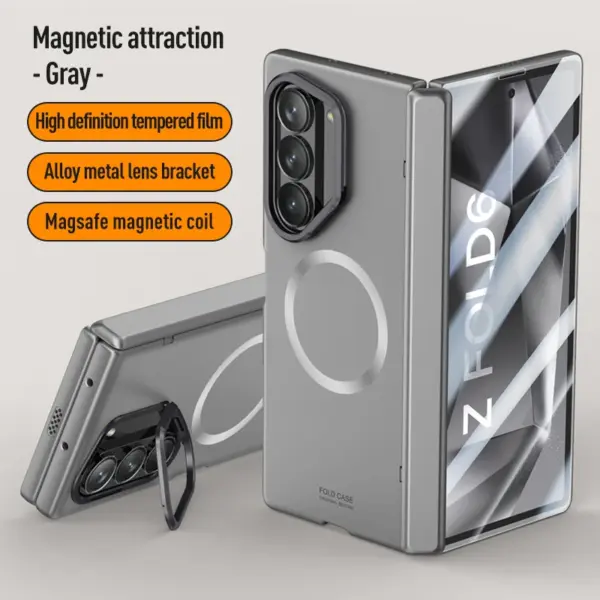 Magnetic Hinged Holder Cover For Samsung Galaxy Z Fold 6 Fold6 zfold6 Case With Tempered Glass Shockproof Cases Kickstand Fundas