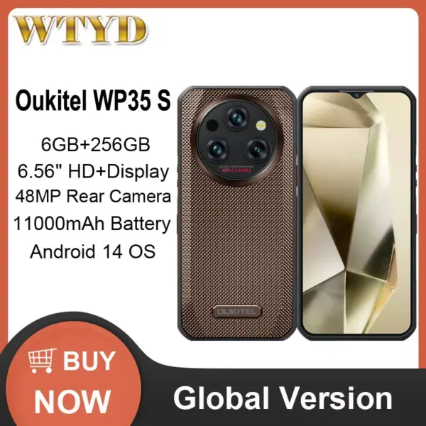 Oukitel WP35 S Rugged Phone 6GB+256GB 11000mAh Mobile Phone Android 14 44MP Camera NFC 4G Smartphone