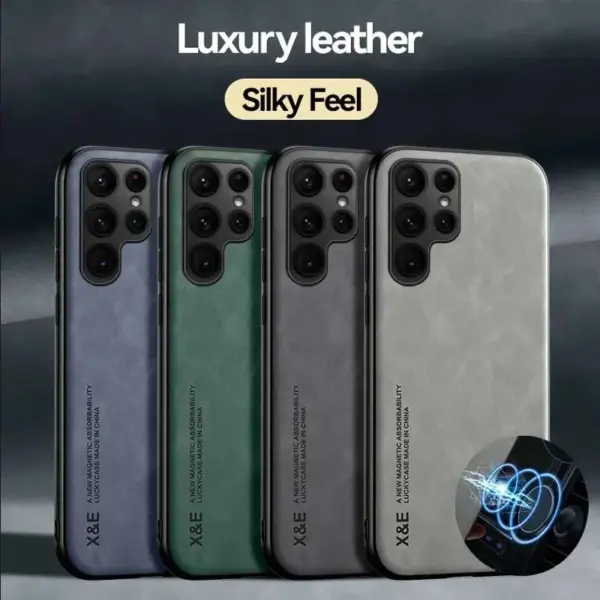 Luxury Leather Case For Samsung S25 S24 S23 Ultra S24 FE A16 A15 A56 A55 A36 A35 5G Cover With Metal Plate Support Car Hold