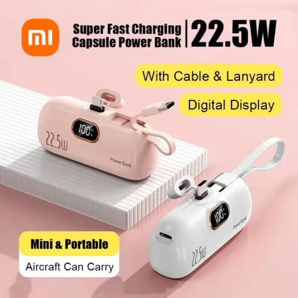 Xiaomi 30000mAh Capsule Power Bank Fast Charge Portable Mobile Power Supply Emergency External Battery For Type-C iPhone Android
