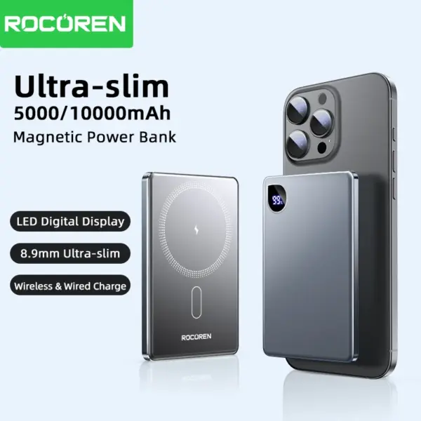 Rocoren 10000mAh Magnetic PowerBank Fast Charging 5000mAh Power Bank Portable Wireless Charger Battery For iPhone 17 16 Pro Max