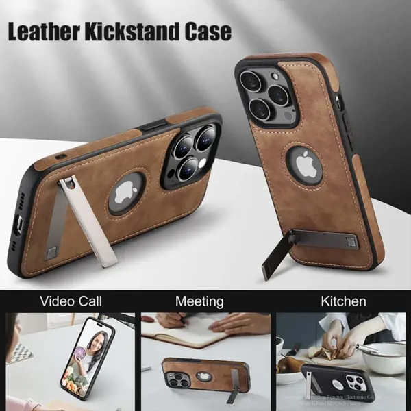 Leather Kickstand Phone Cases for iPhone 16 15 13 Pro Max 14 Plus 12 11 Mobile Case Shockproof Flexible Soft Grip Back Cover