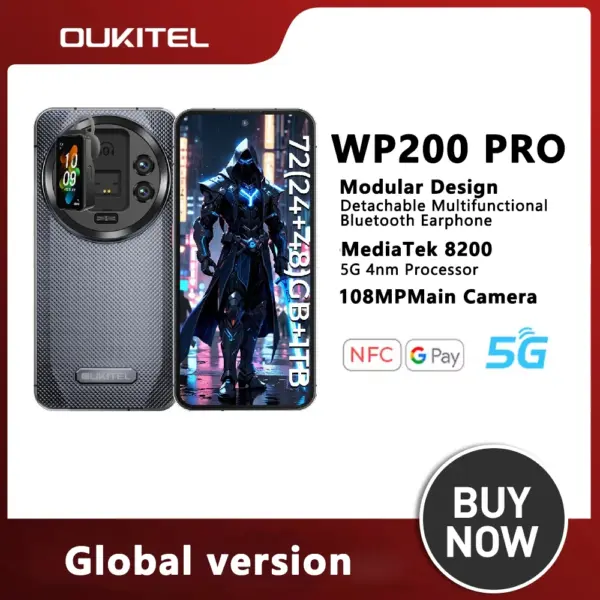 OUKITEL WP200 Pro 5G Rugged Mobile Phone (24+48)GB+1TB Android 15 6.7'' 120Hz 108MP+32MP 8800mAh 45W Dual SIM/AI/NFC