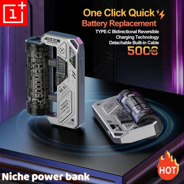 ONEPLUS interchangeable Battery Power Bank 22.5W Fast Charging Mecha Mini Power Bank with built-in cable Suitable for iPhone