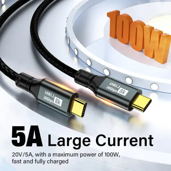 100W Type C to Type C 3.2 PD Fast Charging Cable 8K C-C 20Gbps Data Cable For iPhone 15 16 Pro Max MacBook Xiaomi Oneplus Laptop
