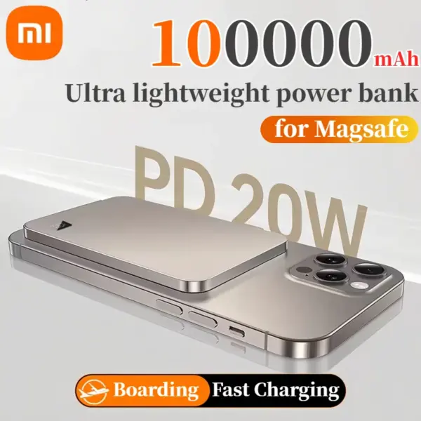 Xiaomi 100000mAh Thin Power Bank Magnetic Wireless Fast Charging Portable External Battery for Magsafe For iPhone Samsung