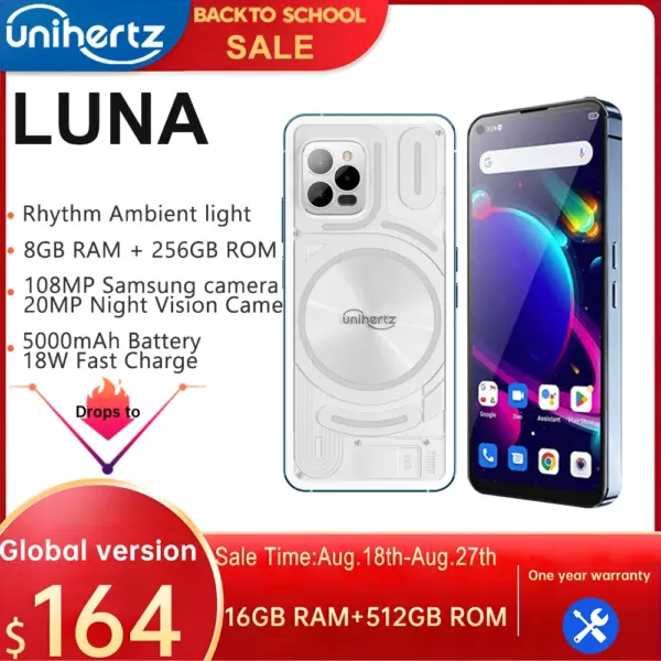 Unihertz Luna Smartphone Rhythm Ambient LED strip Music Phone 8GB RAM 256GB ROM 108MP G99 Mobile Phone Night Vision Cellphone