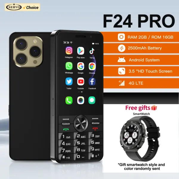 Free Smartwatch! SERVO F24 PRO Touch Smartphone 4G LTE Android OS Play Store WhatsAPP 2GB+16GB Wifi Hotspot Button Smart Phones