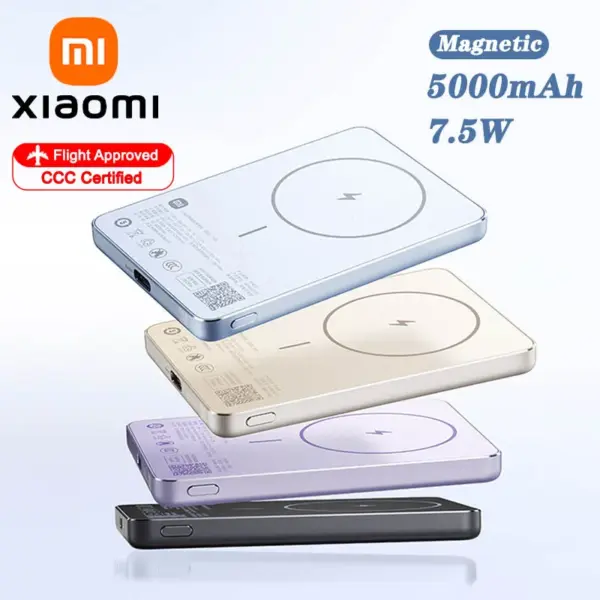 XIAOMI Ultra Slim Magnetic Power Bank 5000mAh 7.5W Wireless & Wired Dual Charging Portable Battery For iPhone 14 15 16 pro max