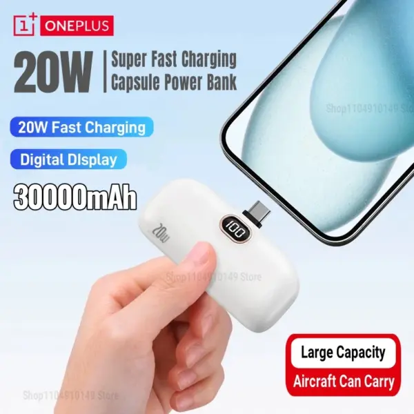 Oneplus30000mAh Mini Caplsule Power Bank High Capacity Charger Mini Power Supply Digital Display Fast Charge For Type-C iPhone