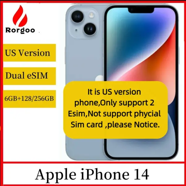 Apple iPhone 14 US version Original Phone Dual eSIM 128GB 256GB 6GB RAM 6.1" Genuine Super Retina OLED Face ID NFC A15 5G Used