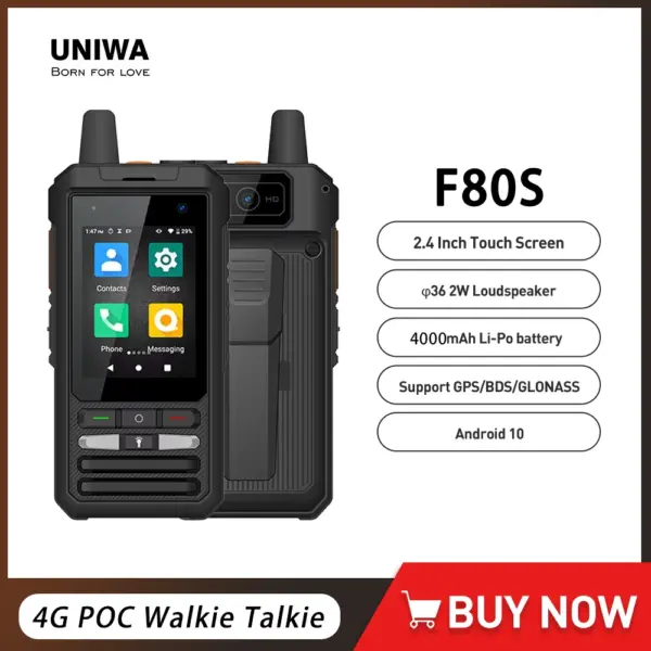 UNIWA F80S POC Walkie Talkie Long Range 4G Rugged Phone 1GB 8GB 2.4 inch Smartphone Android 10 4000mAh Quad Core 1.4GHz SOS