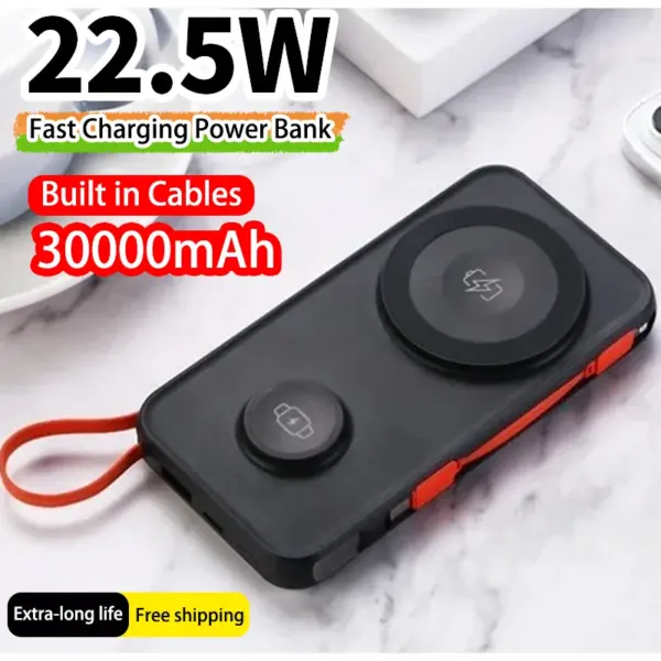 30000mAh Magnetic Wireless Power Bank with Cable for Apple Watch Portable Fast Charging External Battery for IPhone 16 Samsung