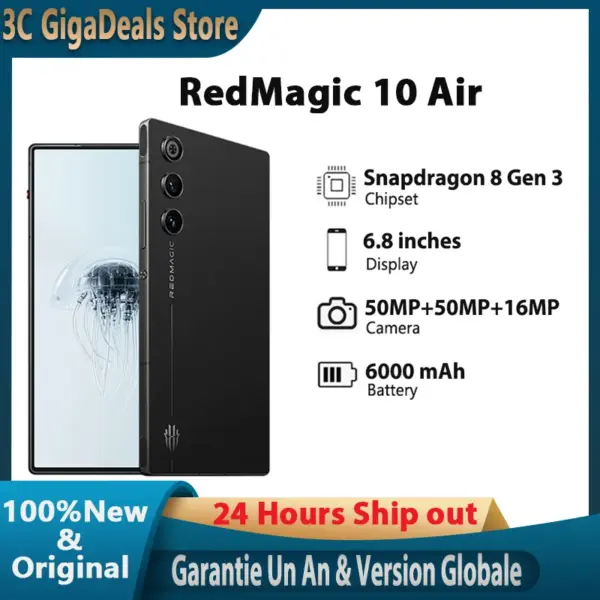 RedMagic 10 Air Snapdragon 8 Gen 3 Global Version 6.8 inches 50 MP AMOLED 120HZ 6000 mAh 80W wired NFC SmartPhone