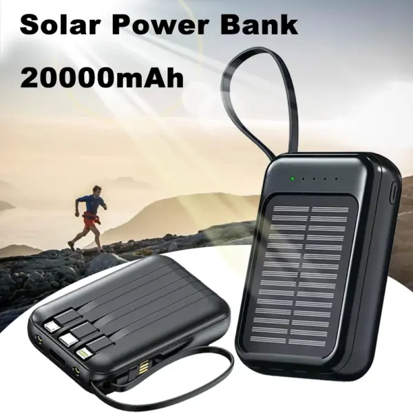 20000MAh Portable Solar Power Bank LED Flashlights with Compass for For iPhone Xiaomi Huawei Samsung