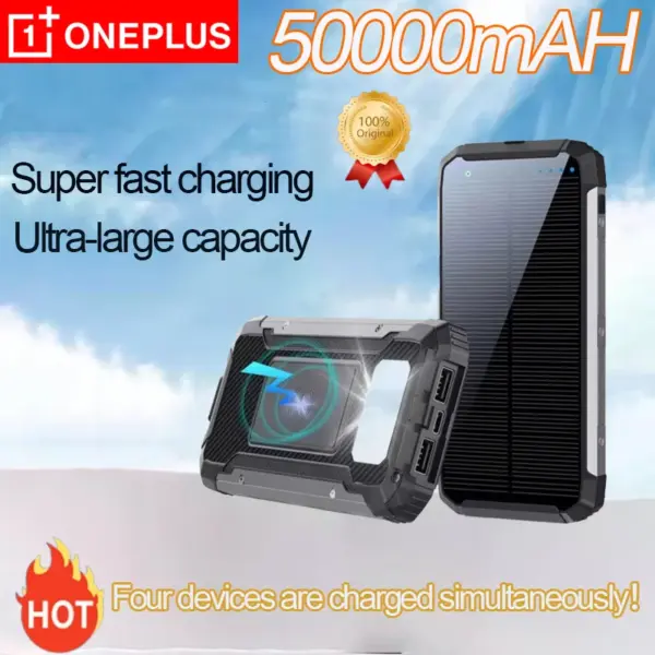 OnePlus 50000mAh Solar Power Bank Ultra Capacity USB 4 in1 Super Fast Charging USB TypeC LED Light Outdoor For iPhone Samsung
