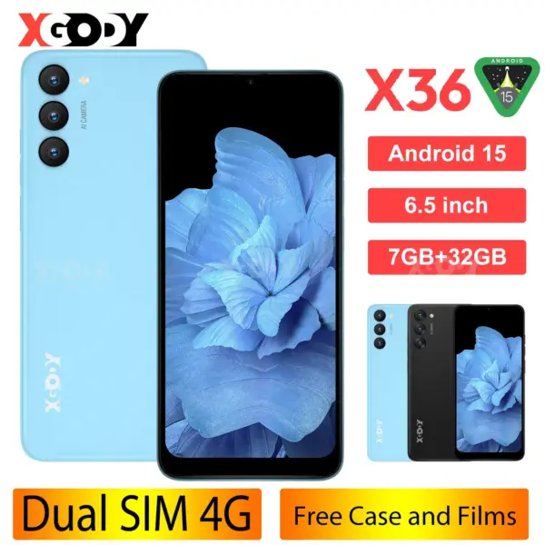 XGODY X36 New Smartphone Android 15 Dual SIM Octa Core 7GB RAM 32GB ROM 6.5 Inch Phone 4200mAh 5+13MP 4G Network Mobile Phones