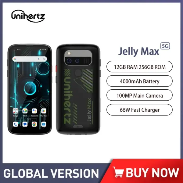 Unihertz Jelly Max 5G Mini Smartphone 5.05" 12GB+256GB Mobile Phone IR Blaster 100MP 4000mAh 66W Android14 Small Cellphone NFC