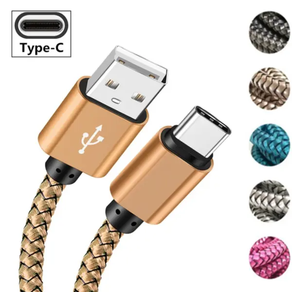 USB Type C Cable Date Sync 2.4A Fast Charging For Samsung Huawei Android Mobile Phone 1m 2m 3m Nylon Braided Wire Charger Cable