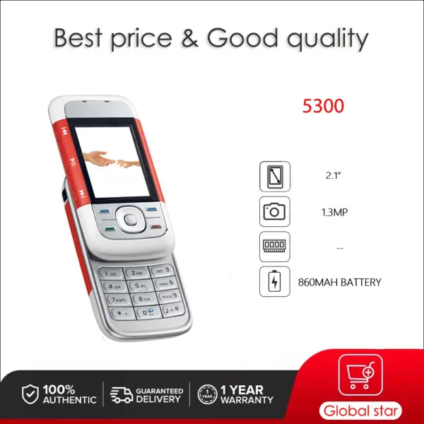 Original Unlocked 5300 Bluetooth Loudspeaker Phone Russian Arabic Hebrew Keyboard Made in Finland