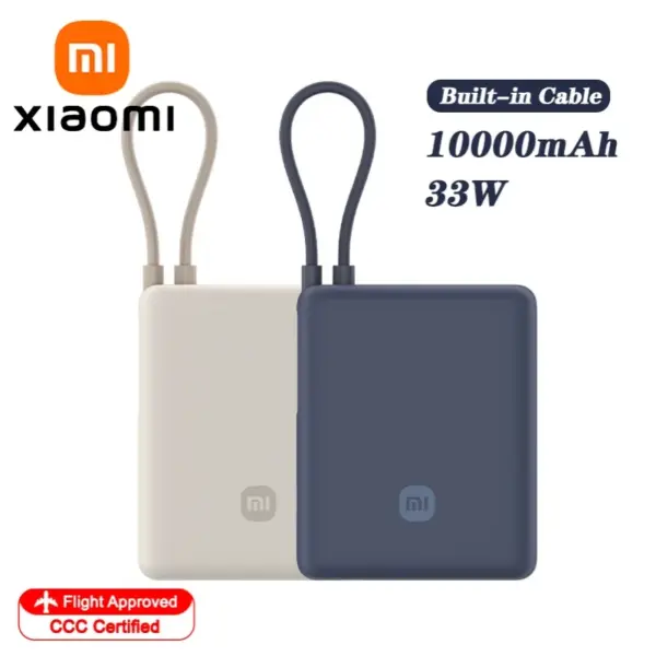 XIAOMI Power Bank 10000 mAh 33 W with Built‑in USB‑C Cable – 2‑Way Fast Charge,Portable Powerbank For Iphone 16 pro 15 14 17
