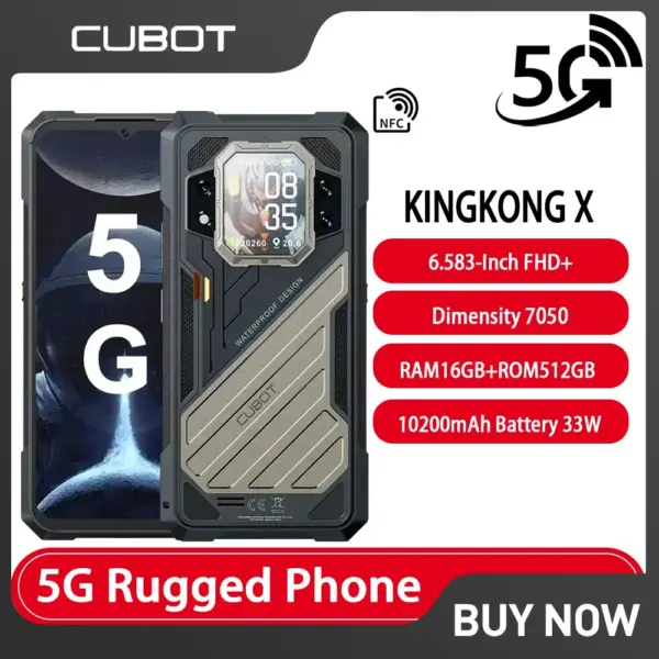 Global Version CUBOT KINGKONG X 5G Rugged Smartphone Android 16GB RAM+256/512GB ROM 10200mAh 100MP 33W 120Hz Mobile Phone NFC