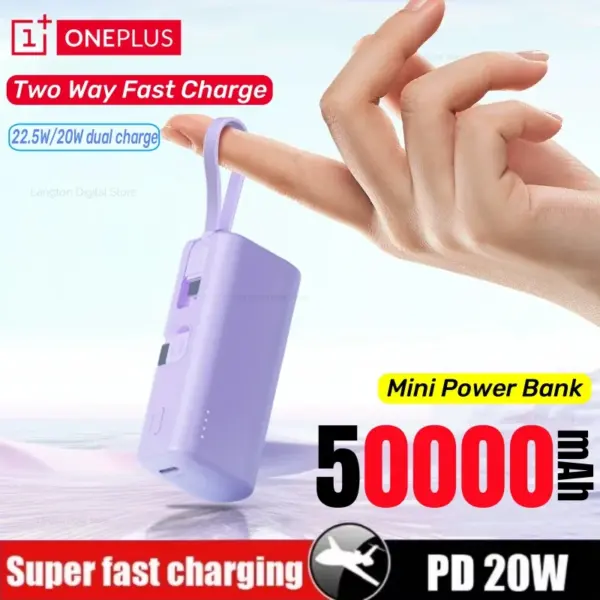 Oneplus Mini 50000mAh Pocket Power Bank Portable Capsule Charger Built-in Cable 22.5W Fast Charging External Battery For iPhone