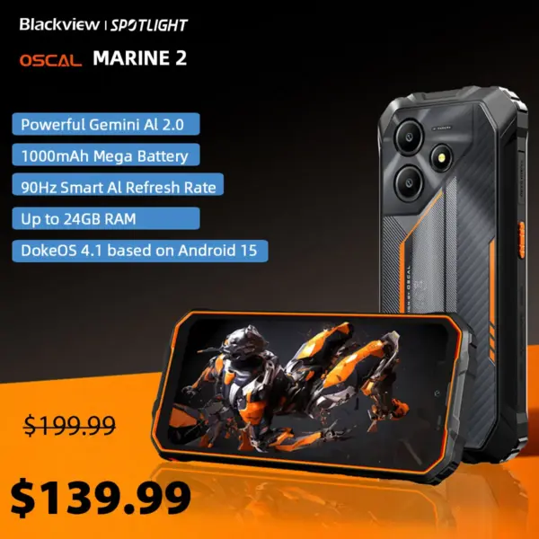 Blackview OSCAL MARINE 2 AI Smartphone Android 15, 6.56'' HD+ Display, 24(8+16)GB 256GB, Rugged Smartphone Unlock, 11000mAhNFC