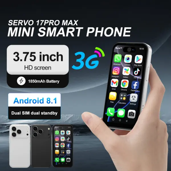 SERVO 17PRO MAX Android Mini Smartphone 3G WCDMA 1GB+16GB Memory Play Store WiFi Face Unlock Dual SIM Standby Small Smart Phones