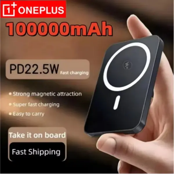 OnePlus 100000mAh Magnetic Power Bank Magnet Wireless Ultra Slim Fast Charge Auxiliary Battery Charging For IPhone Huawei Xiaomi