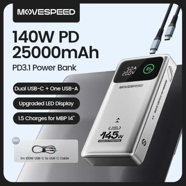 MOVESPEED M25Pro 140W Power Bank 25000mAh PD3.1 Fast Charge Portable External Battery 100W Powerbank for MacBook Notebook Laptop