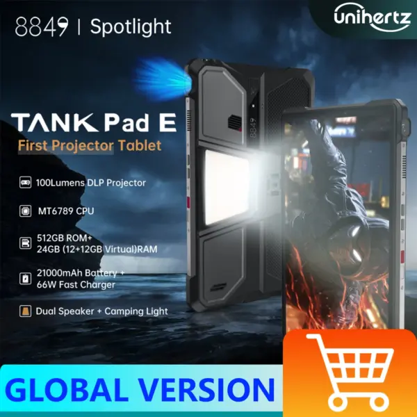 Unihertz 8849 TANK PAD E Rugged Tablet with Projector Android 21000mAh 120Hz 50MP Camera 24GB 512GB 66W 10.95 inch Phone Tablet