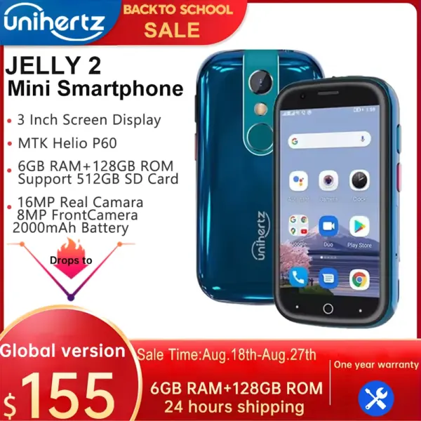 Unihertz Jelly 2 Mini Smartphone 6GB 128GB Android 11 Helio P60 Octa Core Unlocked NFC Cellphone 16MP Infrared Phone