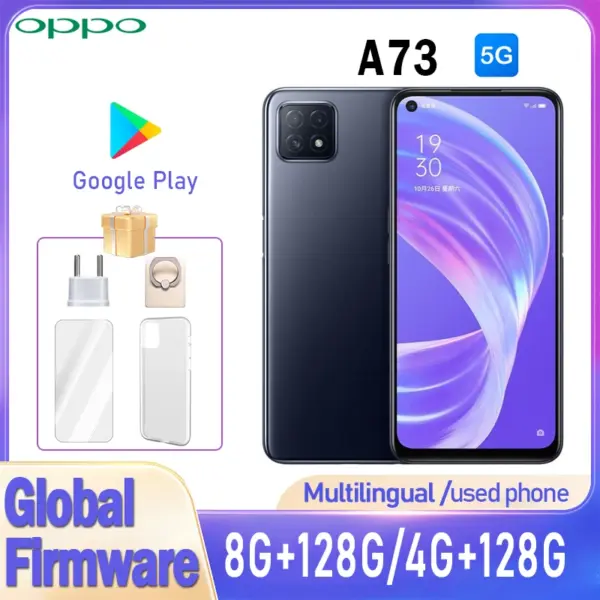 OPPO A73 5G smartPhone Global firmware MTk Dimensity 720 google play Rear camera 16MP used phone