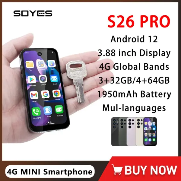 SOYES S26 Pro 4G Full Bands Mini Smartphone Android 12 3.88" Display 3+32GB/4+64GB Mobile Phone 1950mAh Small Cell Phone Global