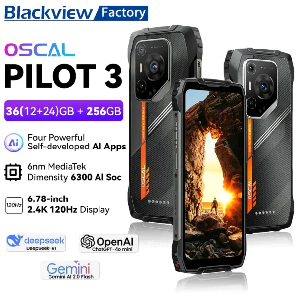 2025 Blackview OSCAL PILOT 3 Rugged Phone MTK 6300 12GB+256GB Telephone Portable 6.78" FHD+2.4K Display 120H Smartphone Android