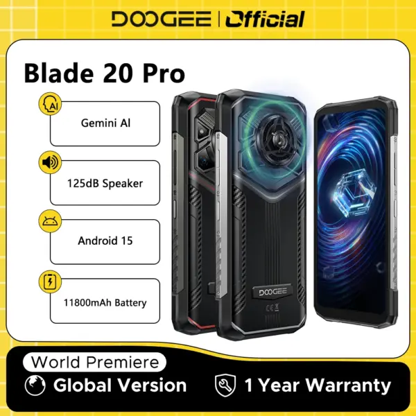 Global Version DOOGEE Blade20 Pro Rugged Phone 125dB Speaker Gemini AI 11800mAh Battery 6.6'' Display Android 15 Smartphone NFC