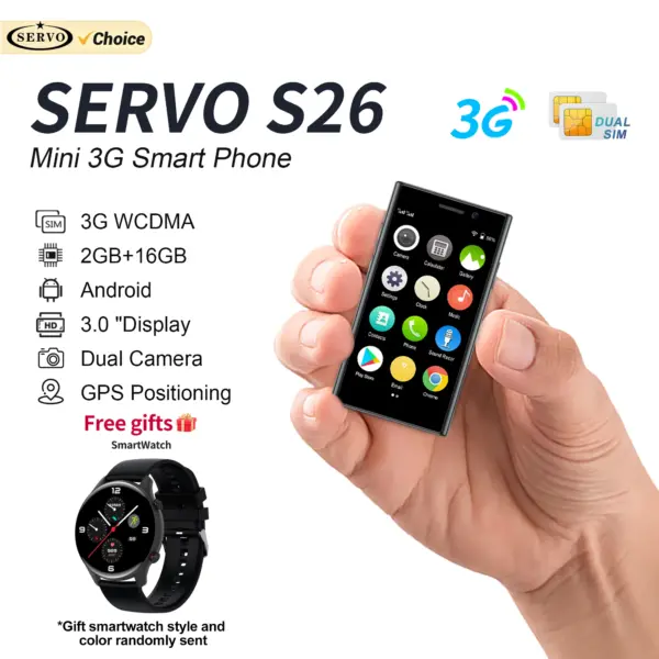 Free Gifts! ERVO S26 Mini Android Smart Phone 3G WCDMA 2G RAM 16GB ROM Play Store WhatsAPP Wi-Fi Hotspot 3.0" Small Smartphones