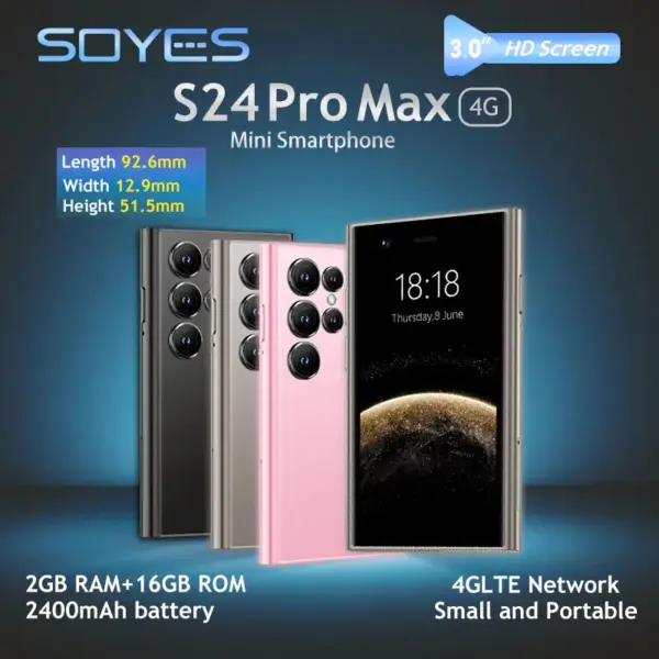 SOYES S24 Pro Max 4G Mini Phone - Android 3-inch Face Unlock Dual SIM Dual Standby | 2+16GB Memory 2400mAh Long Battery Life