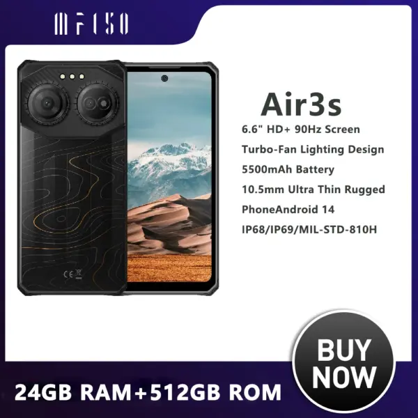 IIIF150 Rugged Smartphone Air3S 90Hz 16GB(4+12) 128GB 6.6'' Fullview Display 2.4M Drop 6m Waterproof Android 14 Ultra-Thin