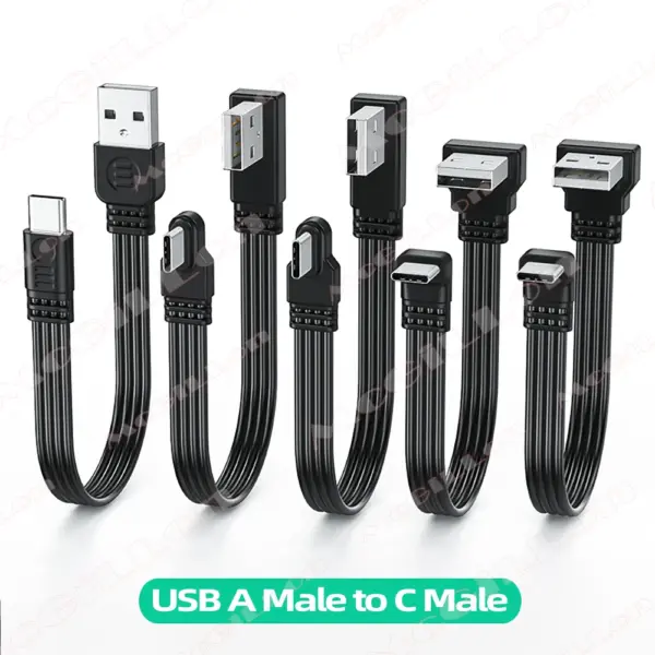 10CM-100CM Double-Sided Plug Type C Data Cable Android Super Flat Soft Double Elbow Mobile Game Type-C Charging Short Line 1M