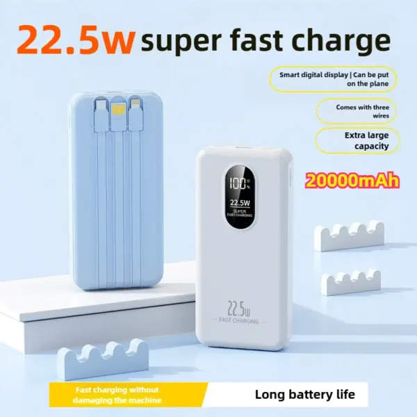 22.5W Fast Charging Power Bank Digital Display Built-in Cables 20000mAh for IPhone Samsung Huawei Xiaomi Spare Battery