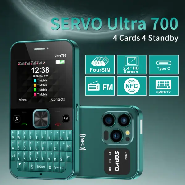 SERVO 4 SIM Card 4 Standby QWERTY Keyboard Mobile Phone Speed Dial Blacklist FM Radio Flashlight 2G GSM Cellular Cellphone TypeC