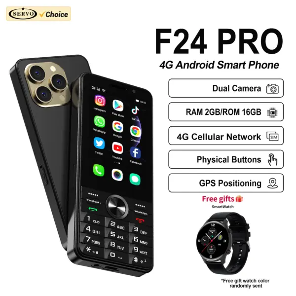 Free Smartwatch! SERVO F24 PRO Button Smart Phone Android System 4G Network 2GB+16GB Play Store Wifi 3.5"Touch Screen Smartphone
