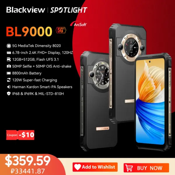 [World Premiere] Blackview BL9000 5G Rugged Smartphone 6.78" 2.4K FHD+ Display (12+12)GB 512GB Mobile Phone 8800mAh With 120W